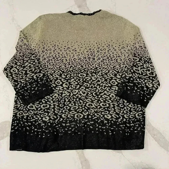 Alfred Dunner Cardigan Sweater Top Women’s 1X Sparkly Black Gold Leopard Print - Picture 6 of 7